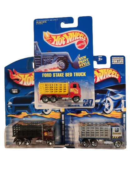 Blue Card Ford Stake Bed Truck Lot of 3 card and wheel variations.