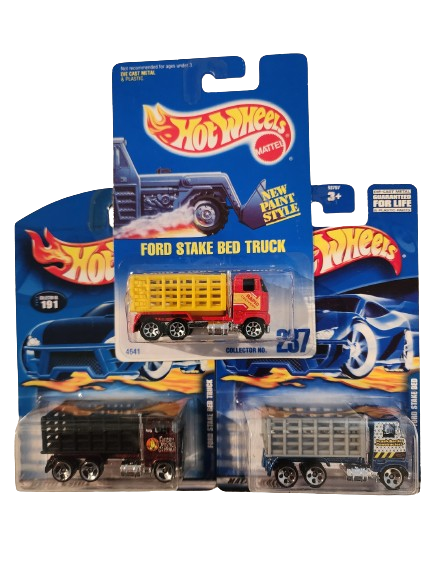 Blue Card Ford Stake Bed Truck Lot of 3 card and wheel variations.